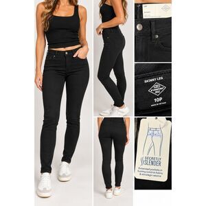 St Johns Bay Womens Skinny Jeans 10P Petite Black Mid Rise Tummy Control NWT